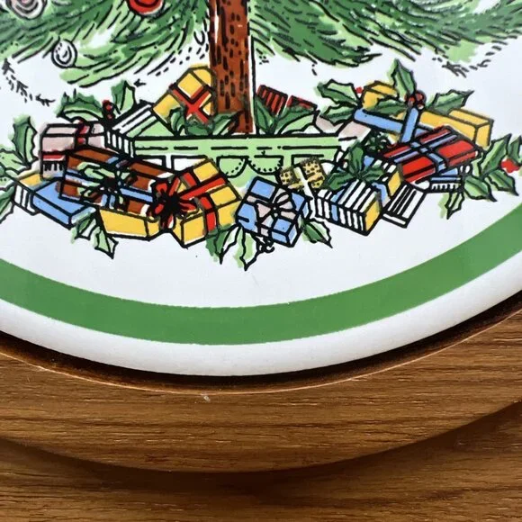 VTG Dolphin Christmas Tree Cheese Plate Board Teak Wood Tile ~12" Server Hot Dip - Picture 4 of 10